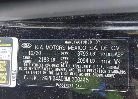 2021 Kia Forte Gt-Line from USA, damaged, VIN 3KPF34AD3ME300445